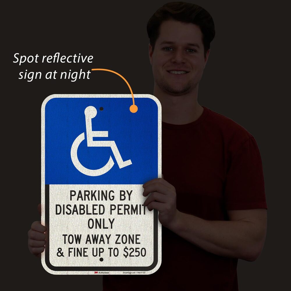 2-Pk Parking Disabled Permit Only Tow-Away Zone & Fine Up To $250 Sign, 12" x 18 - Picture 7 of 7